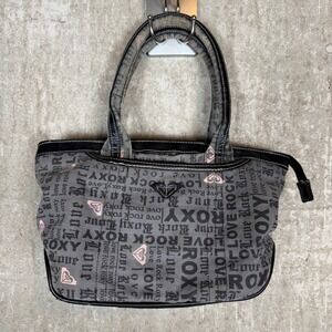 Roxy Love Rock Vintage Canvas Tote Bag Grey Pink Y2K Handbag Small
